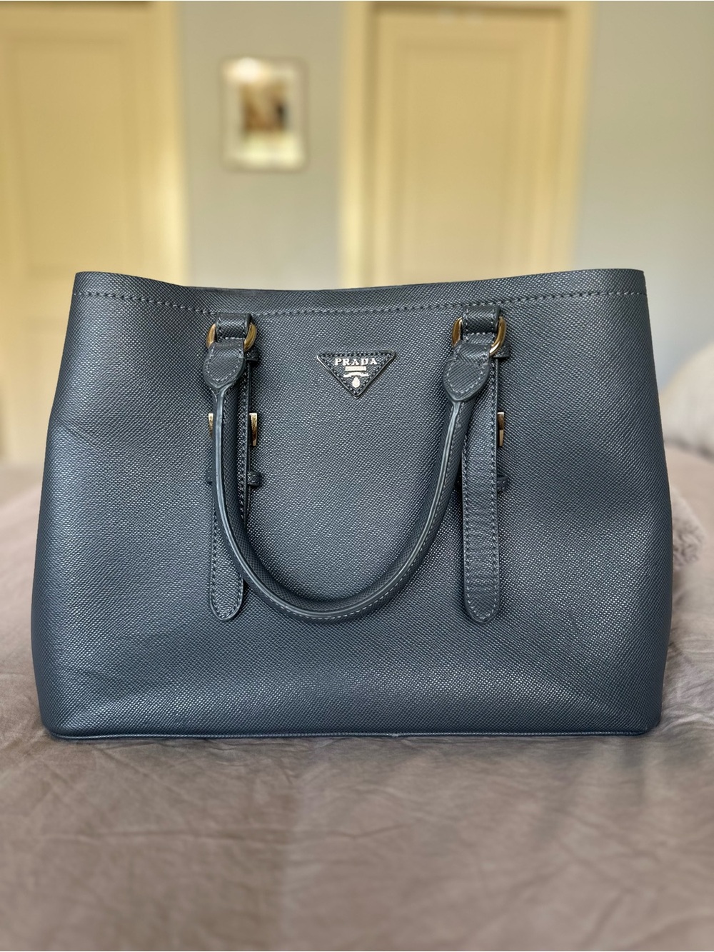 Grey Tote with Top Handles & Strap